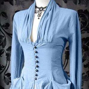 NEW Blue Ruched Medieval Steampunk Lightweight Top